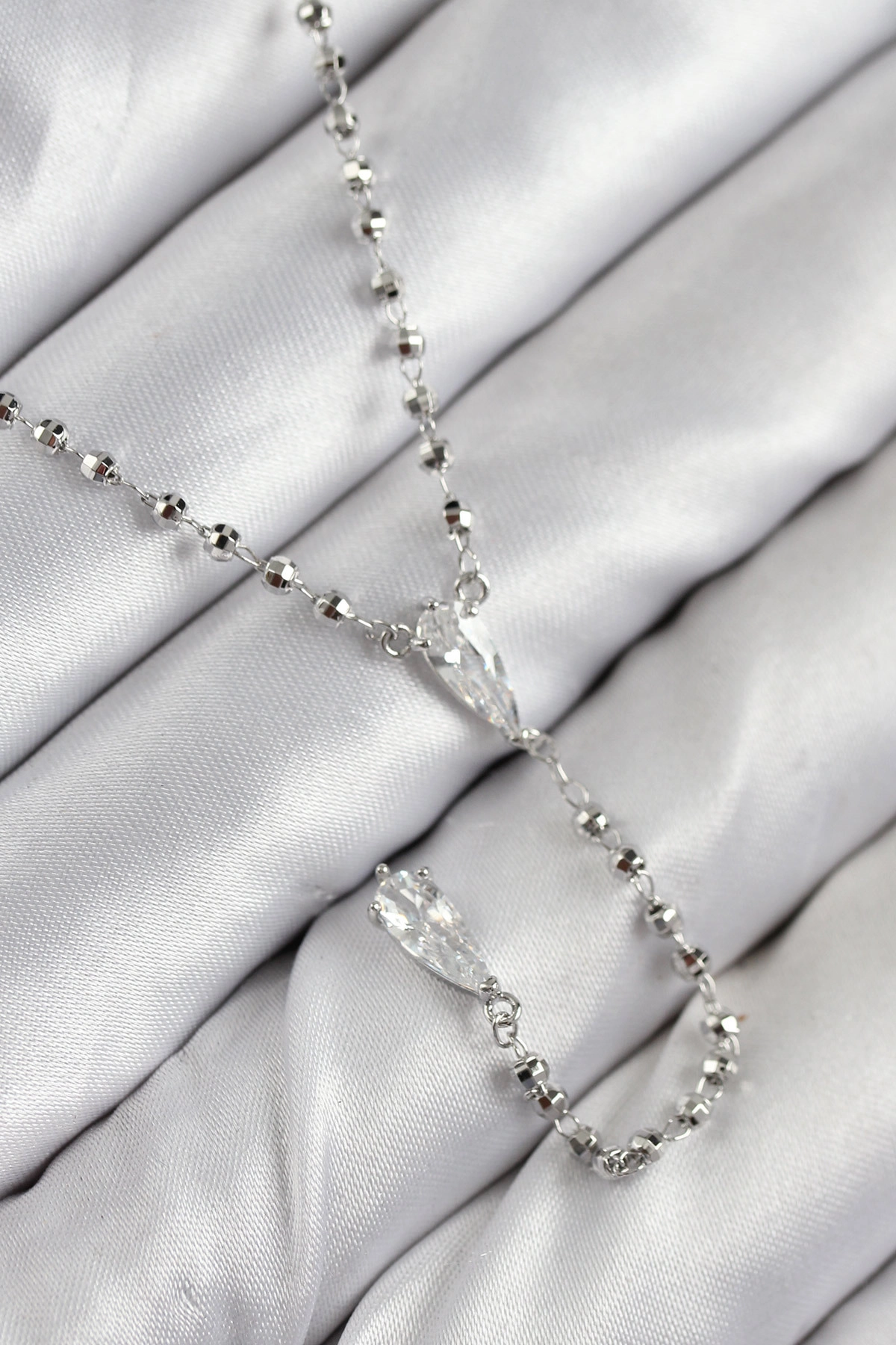 Pirinç Zirkon Taşlı Gümüş Renk Kadın Y Kolye-0