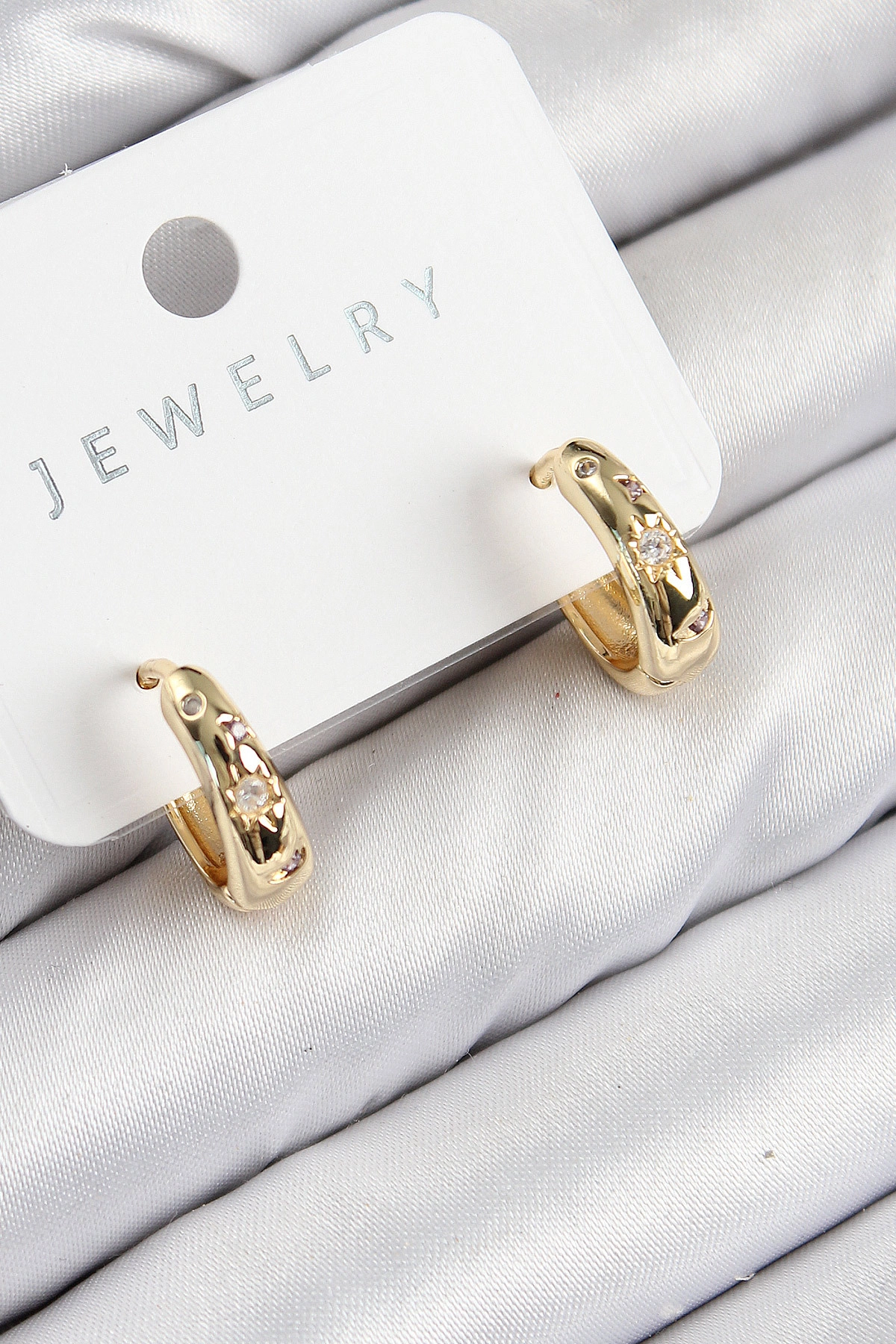 Pirinç Zirkon Taşlı Halka Model Gold Renk Kadın Küpe-0