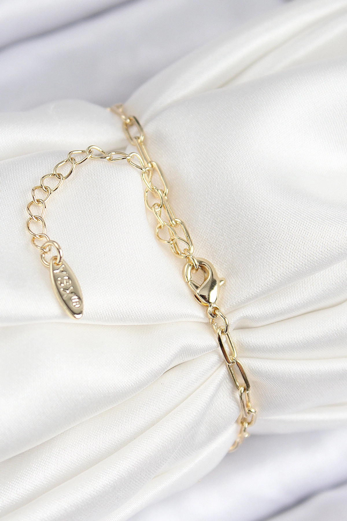 Pirinç Zirkon Taşlı İncili İstiridye Model Gold Renk Kadın Bileklik-1