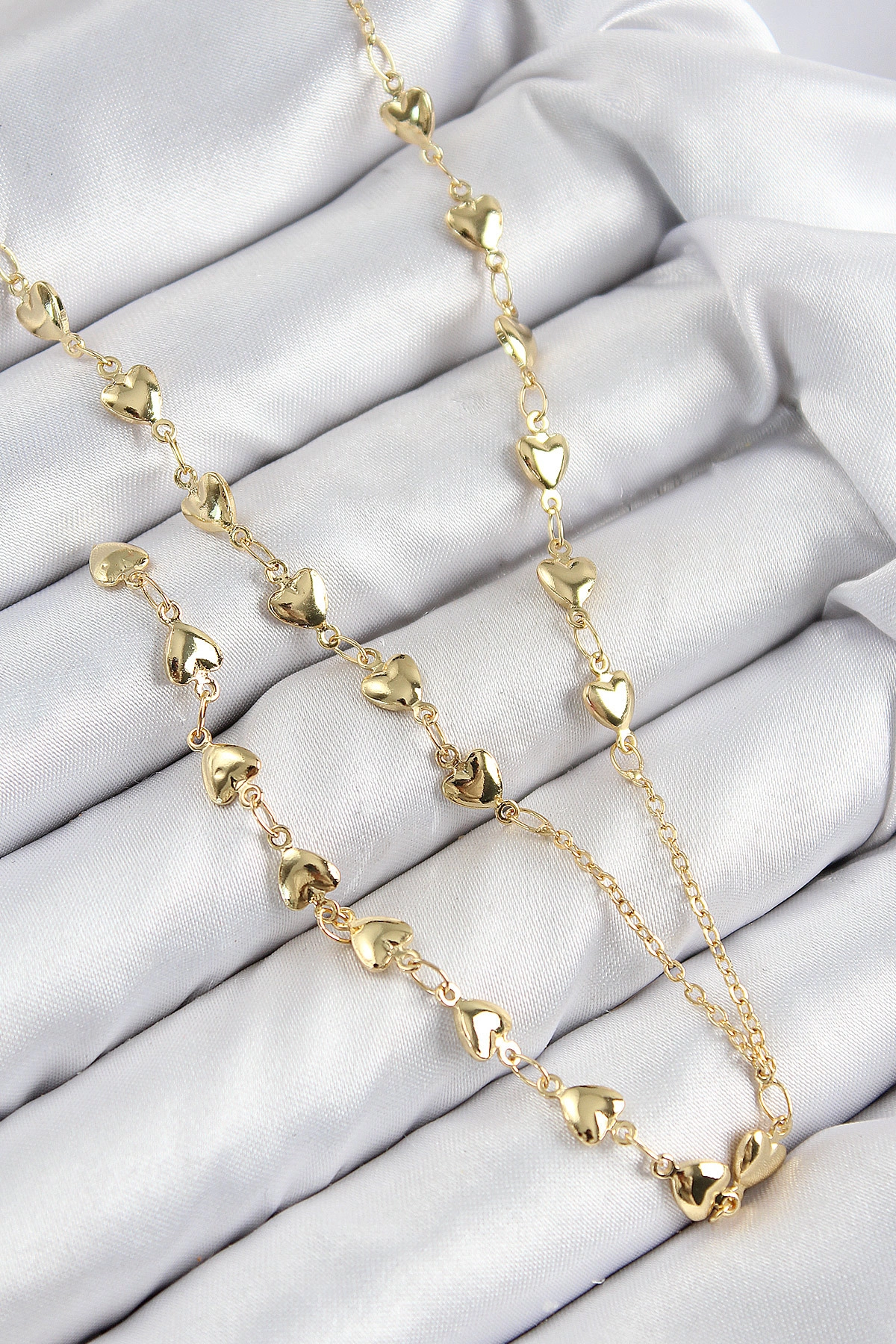 Pirinç Zirkon Taşlı Kalp Model Gold Renk Y Kolye-0