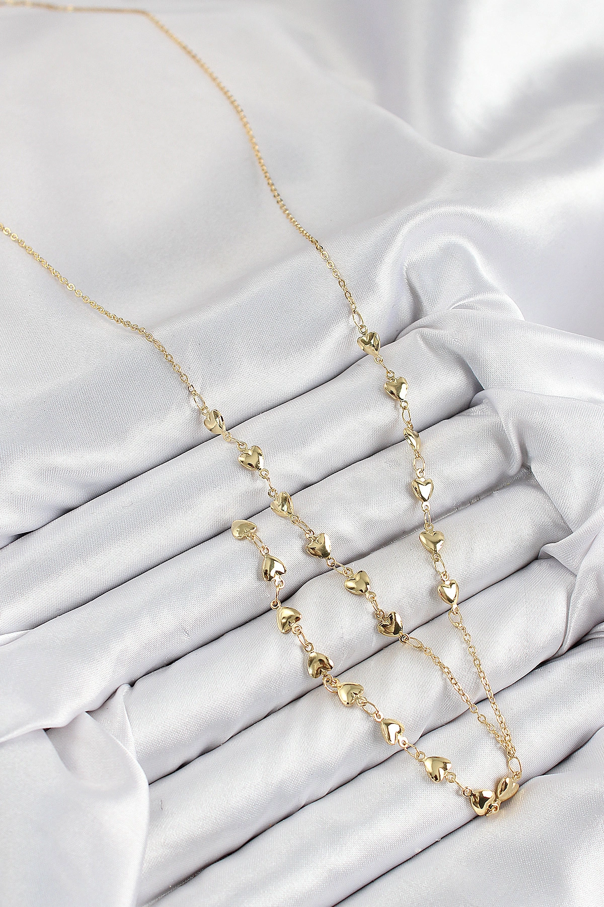 Pirinç Zirkon Taşlı Kalp Model Gold Renk Y Kolye-1