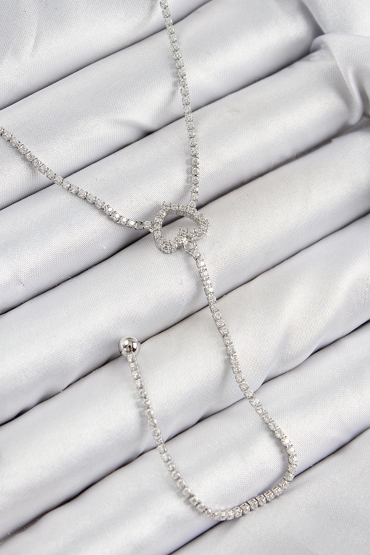 Pirinç Zirkon Taşlı Kalp Model Gümüş Renk Y Kolye-0