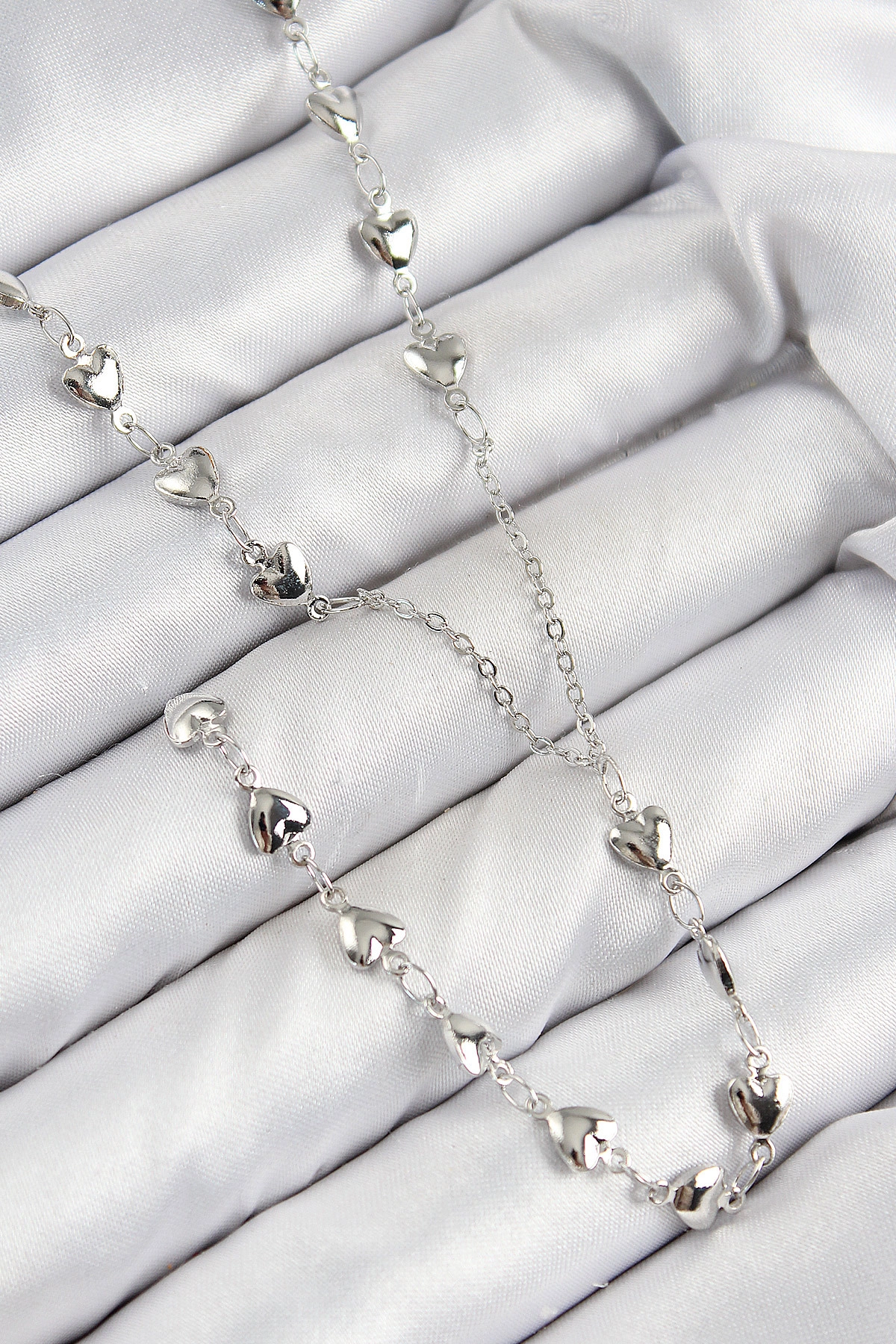 Pirinç Zirkon Taşlı Kalp Model Gümüş Renk Y Kolye-0