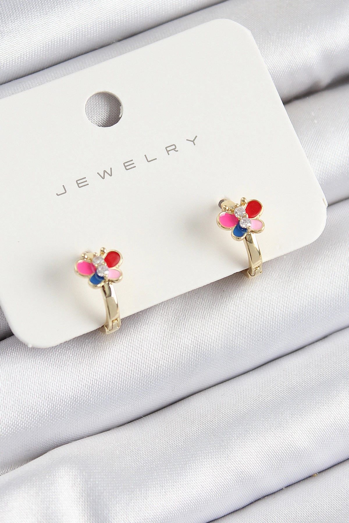 Pirinç Zirkon Taşlı Kelebek Model Gold Renk Çocuk Küpe-0