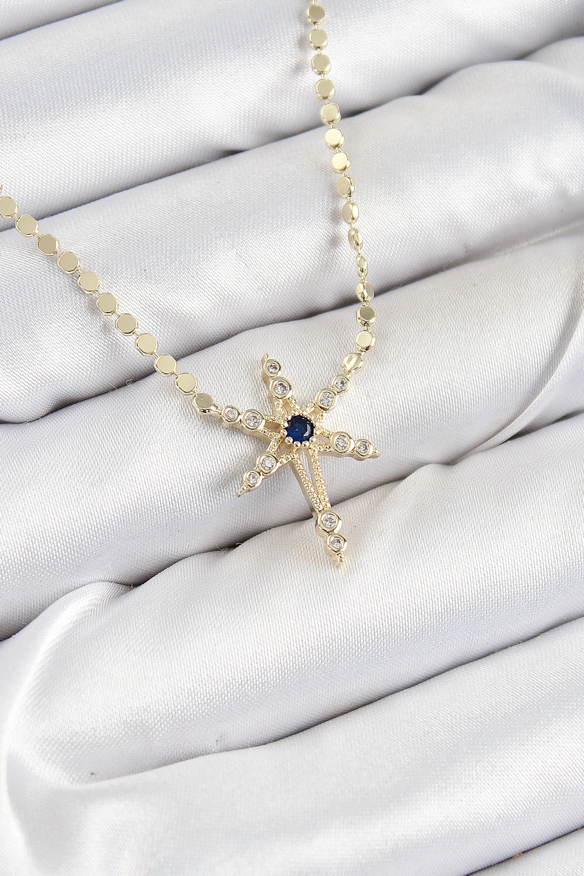 Pirinç Zirkon Taşlı Kutup Yıldızı Model Ezme Zincir Gold Renk Kadın Kolye-0