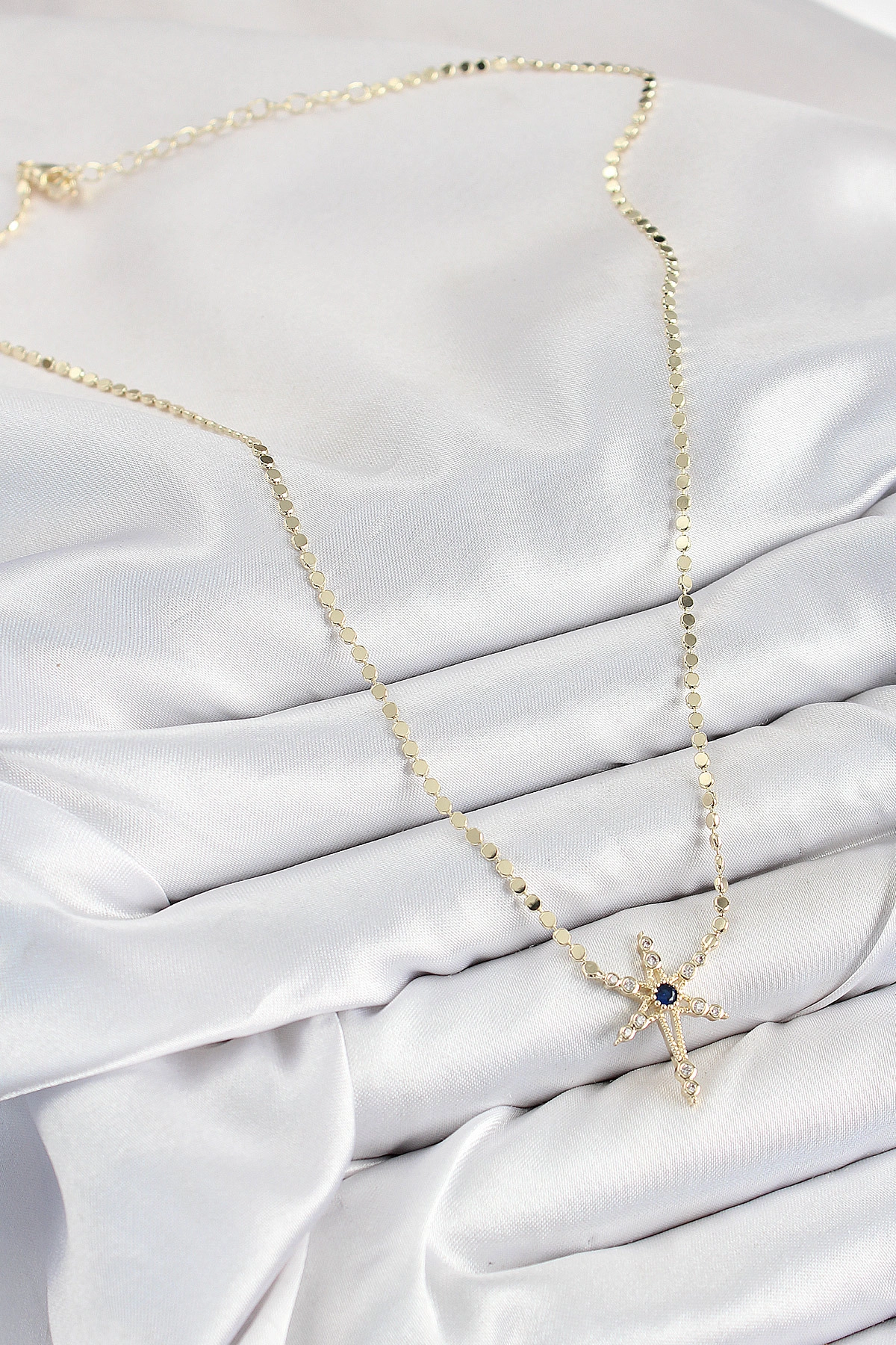 Pirinç Zirkon Taşlı Kutup Yıldızı Model Ezme Zincir Gold Renk Kadın Kolye-1