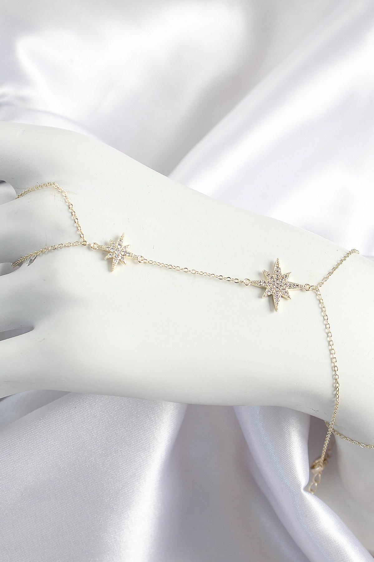 Pirinç Zirkon Taşlı Kutup Yıldızı Model Gold Renk Kadın Şahmeran-0