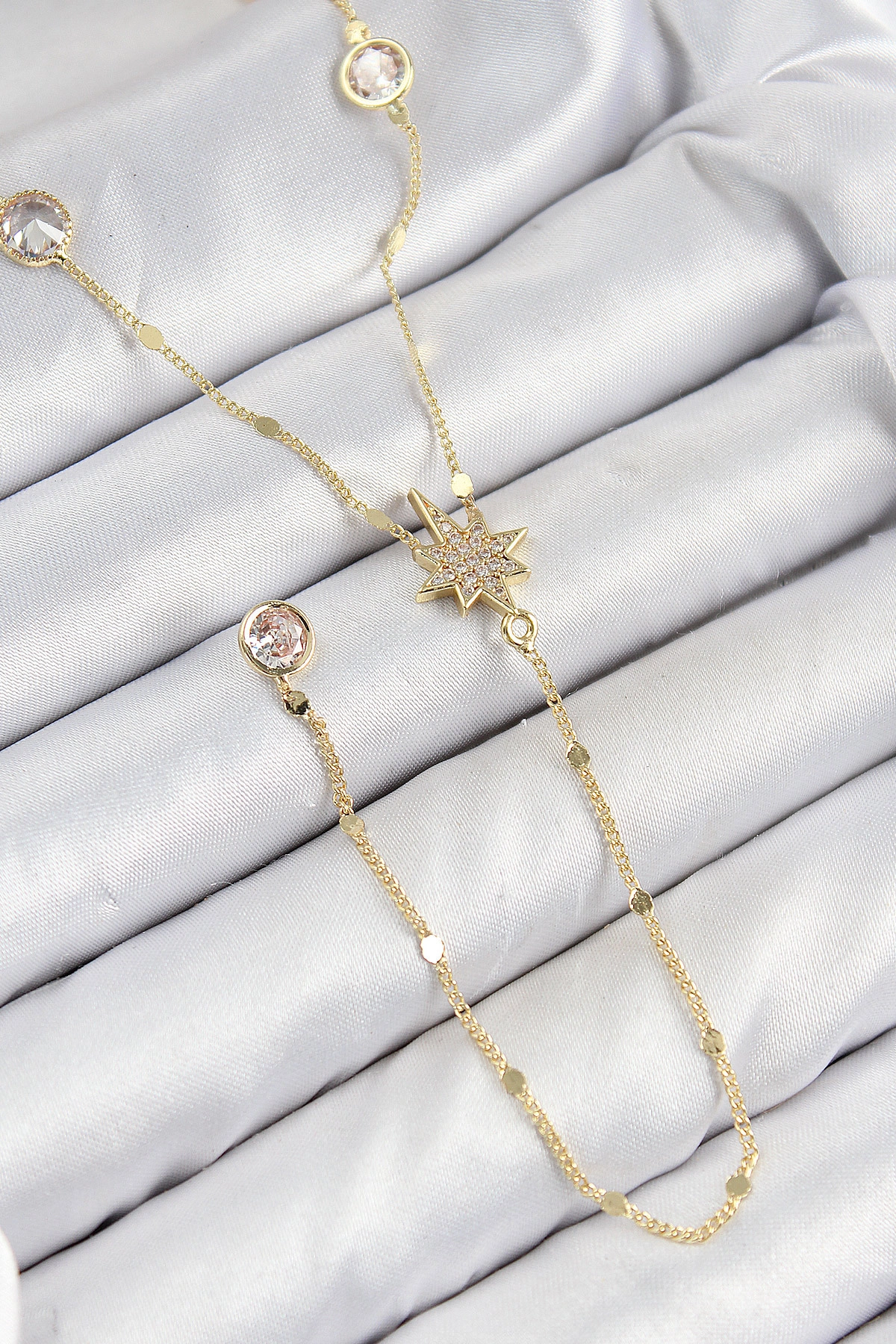 Pirinç Zirkon Taşlı Kutup Yıldızı Model Gold Renk Y Kolye-0