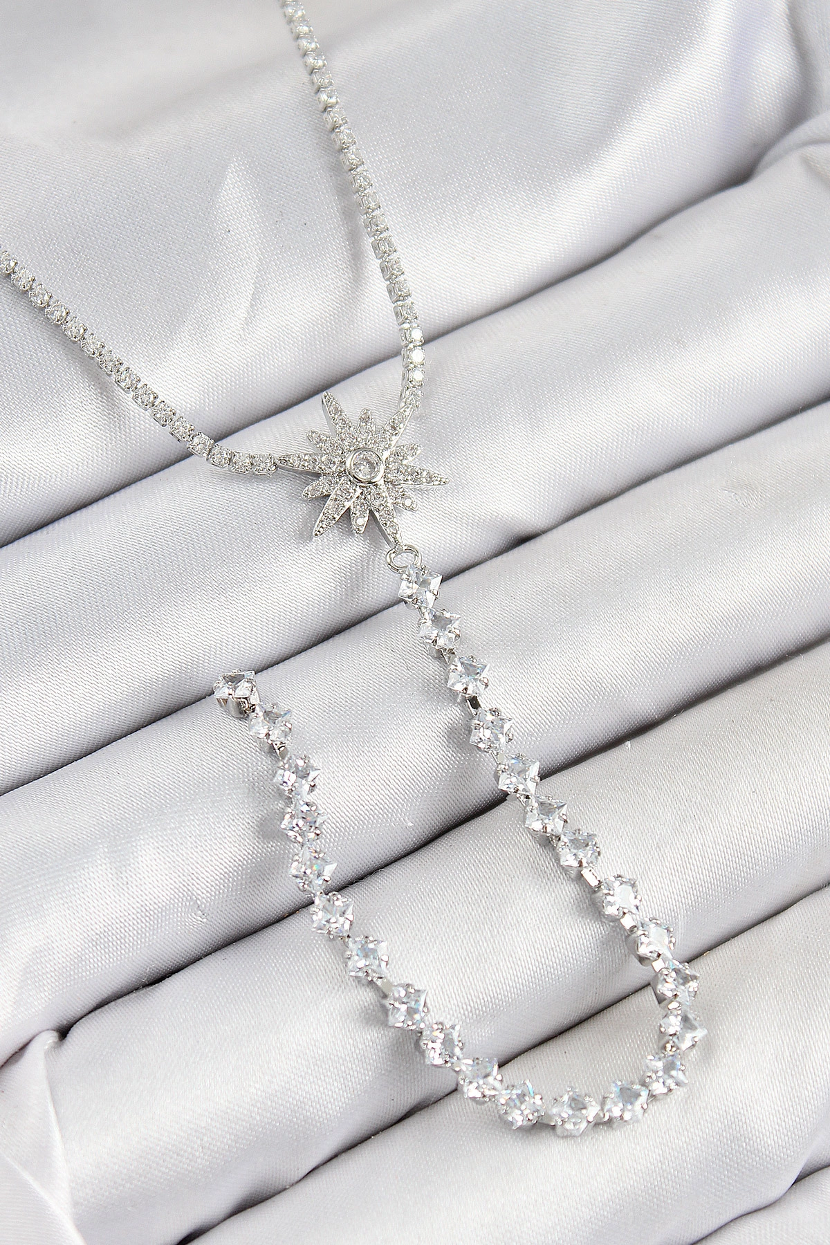 Pirinç Zirkon Taşlı Kutup Yıldızı Model Gold Renk Y Kolye-0