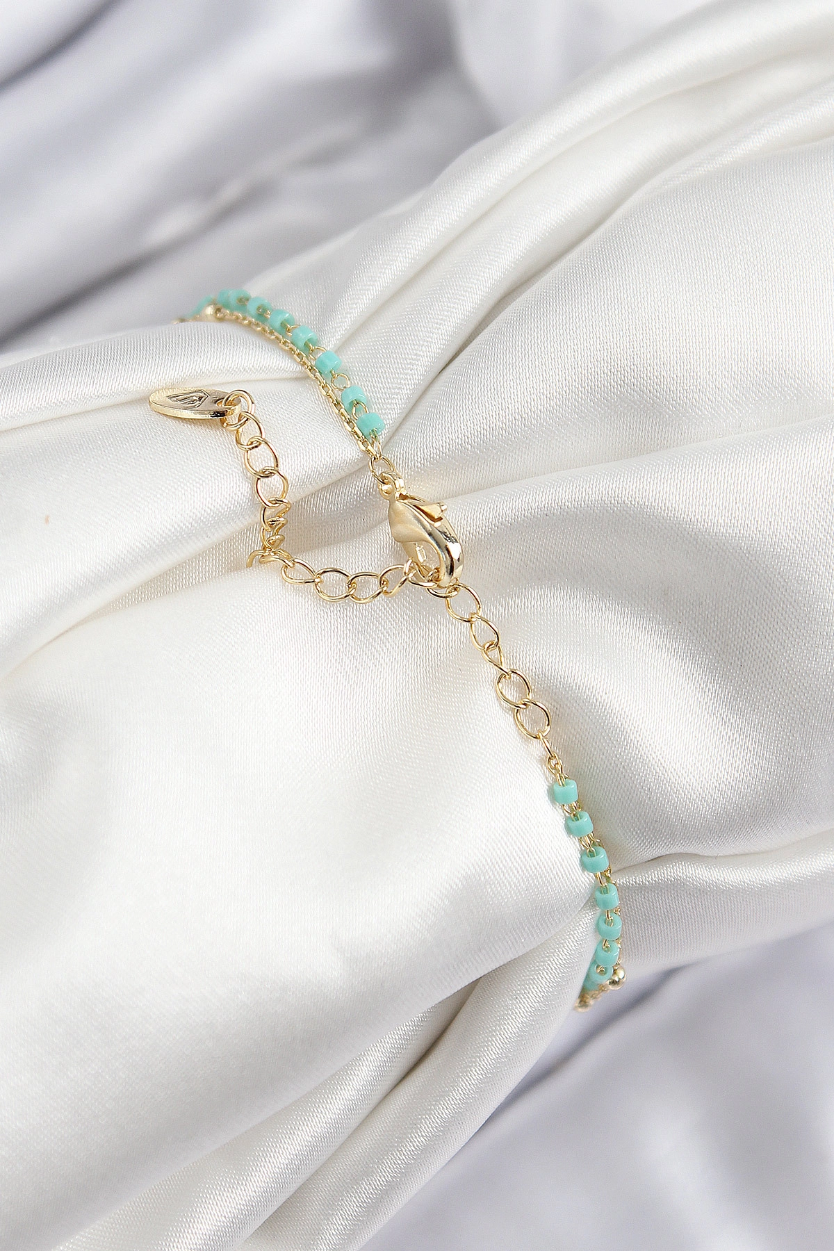 Pirinç Zirkon Taşlı Mavi Boncuklu Model Gold Renk Kadın Bileklik-1