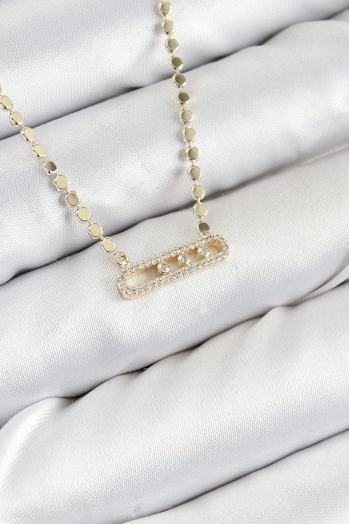 Pirinç Zirkon Taşlı Messika Model Ezme Zincir Gold Renk Kadın Kolye-0