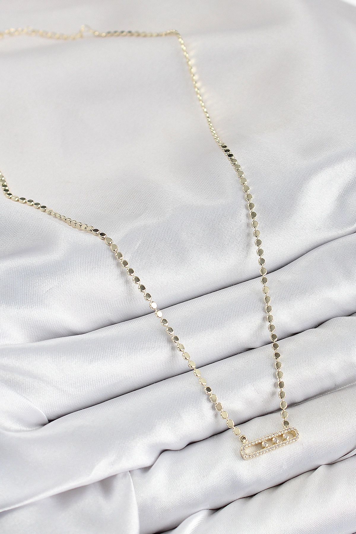 Pirinç Zirkon Taşlı Messika Model Ezme Zincir Gold Renk Kadın Kolye-1