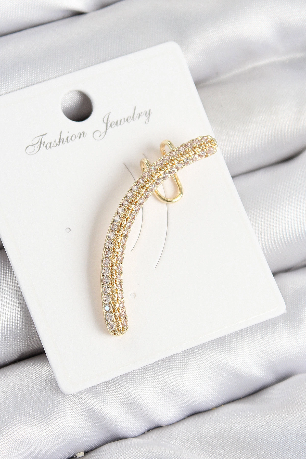 Pirinç Zirkon Taşlı Model Gold Renk Sağ Kıkırdak Küpe-0