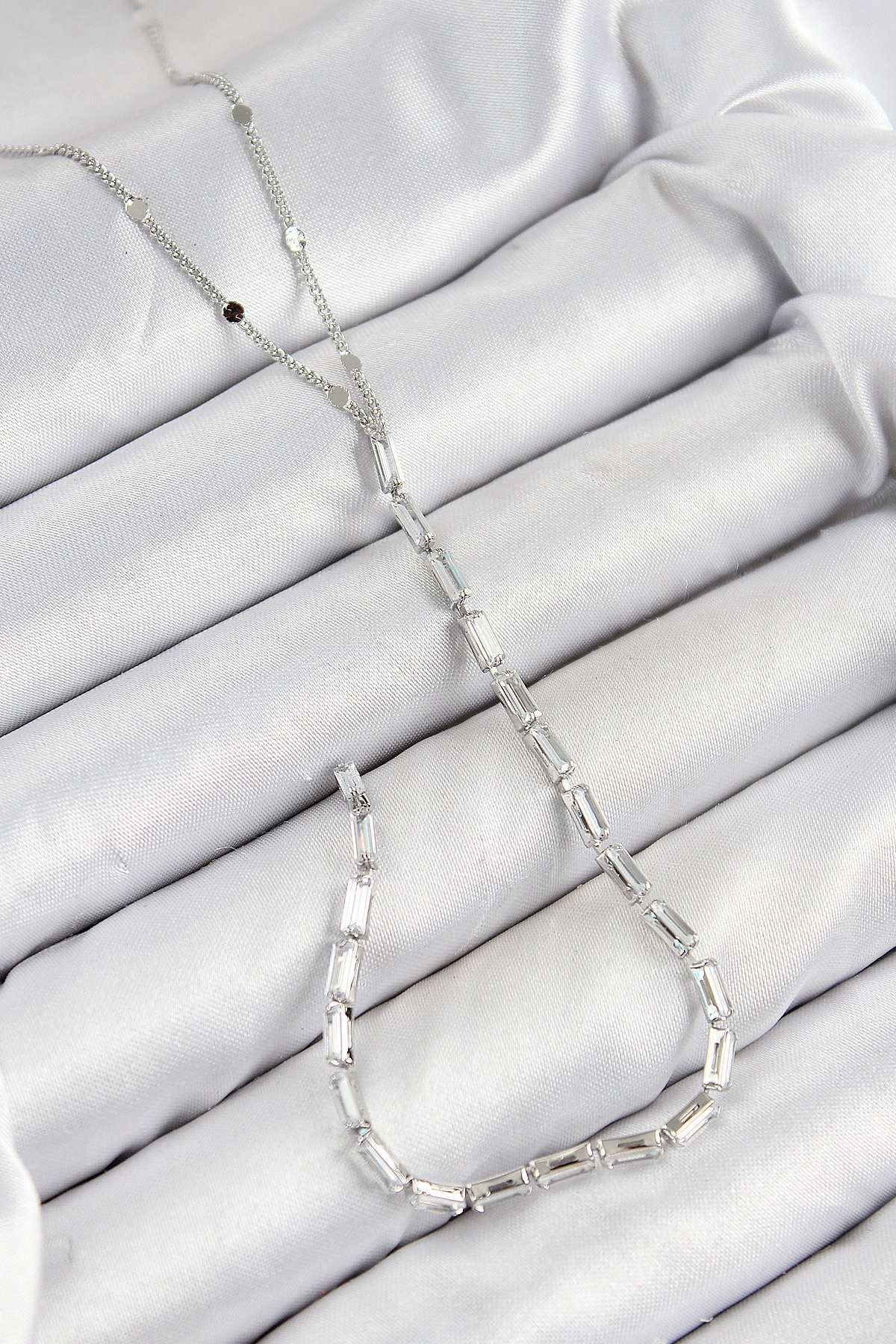 Pirinç Zirkon Taşlı Model Gümüş Renk Y Kolye-0