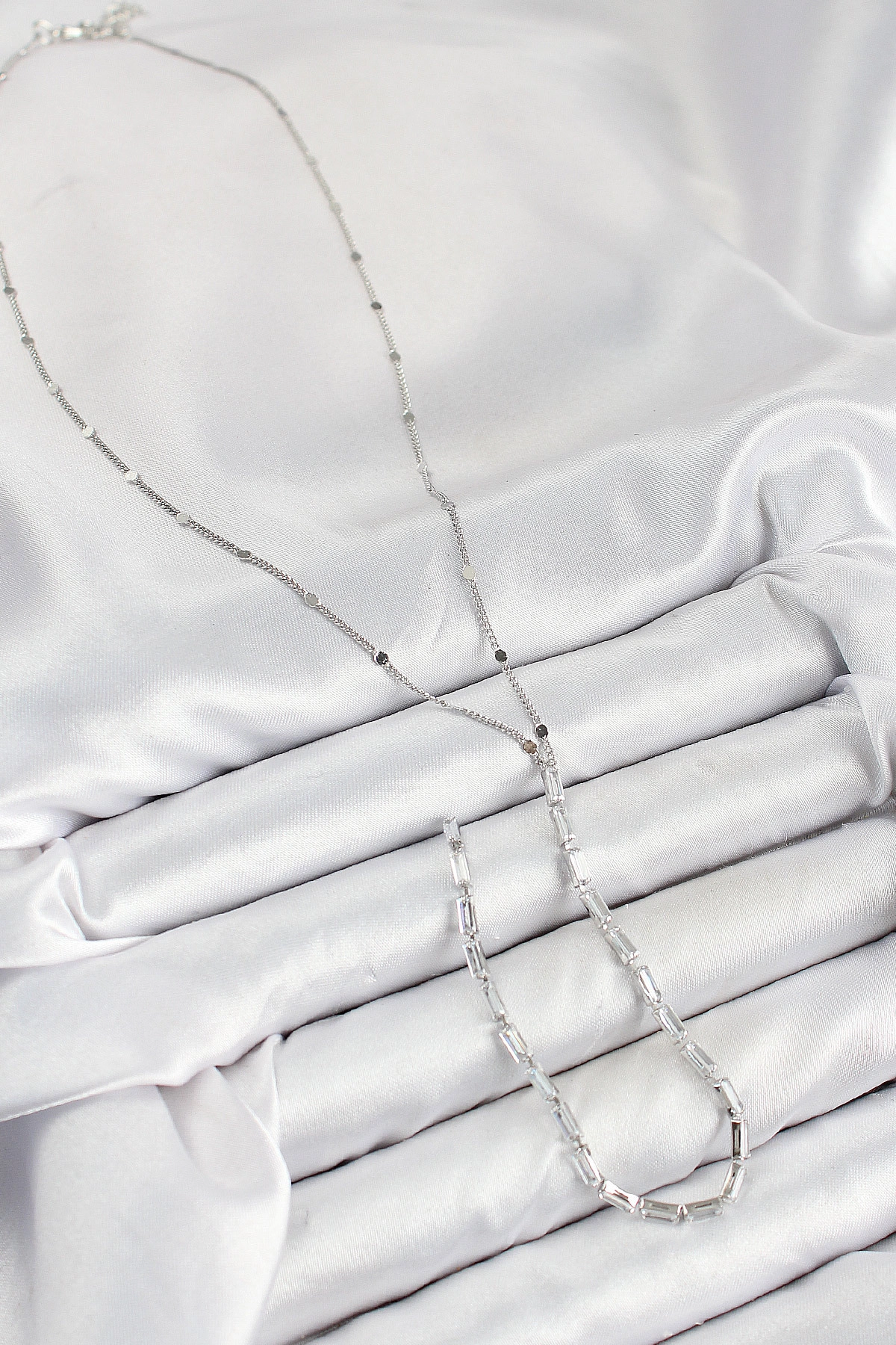 Pirinç Zirkon Taşlı Model Gümüş Renk Y Kolye-1