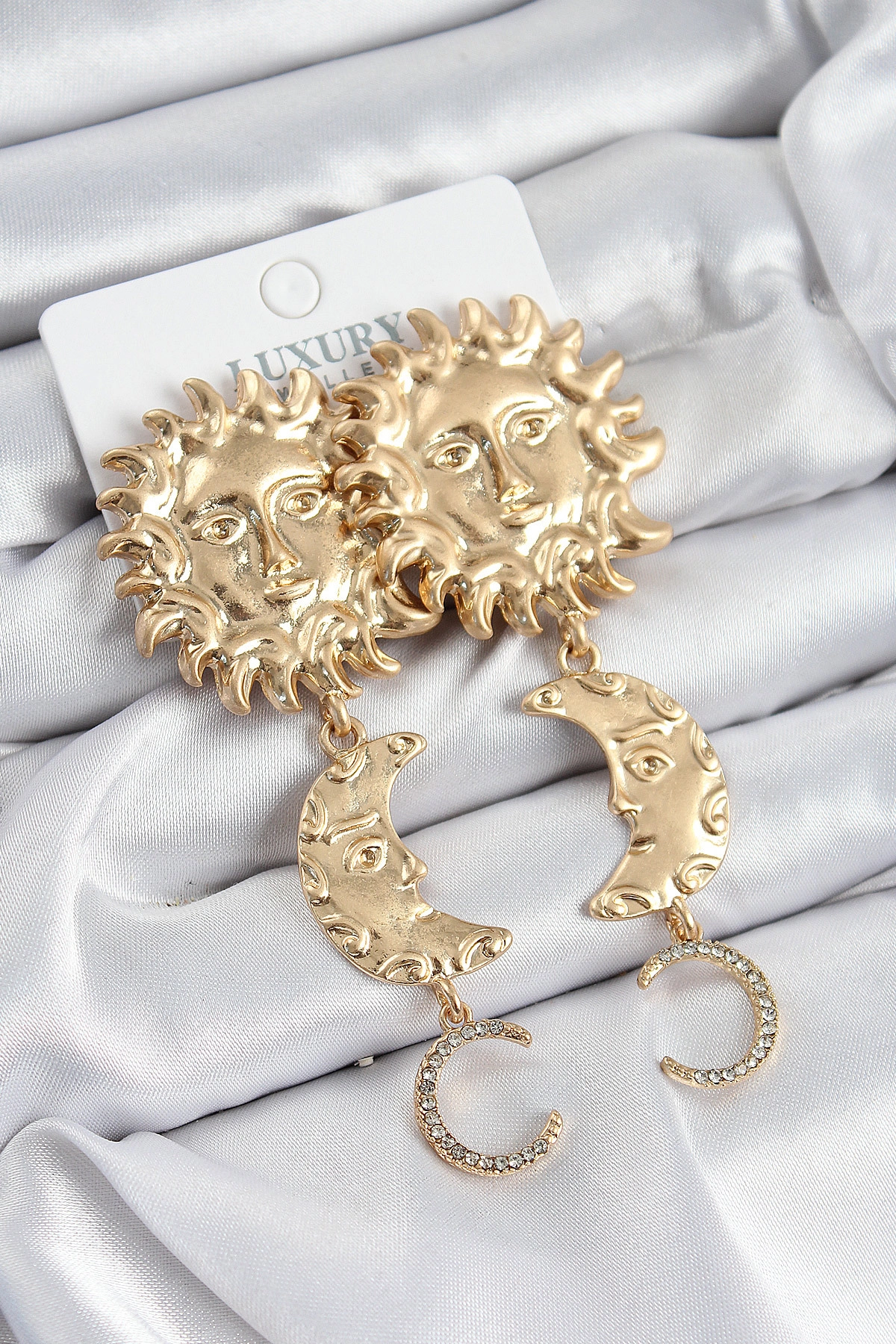 Pirinç Zirkon Taşlı Sallantılı Güneş Model Gold Renk Kadın Küpe-0