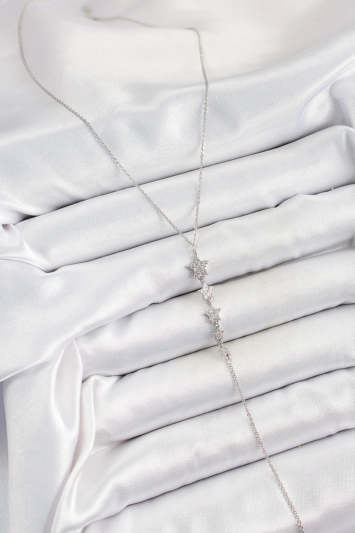 Pirinç Zirkon Taşlı Sıralı Yıldız Figürlü Y Model Gümüş Renk Kadın Kolye-1