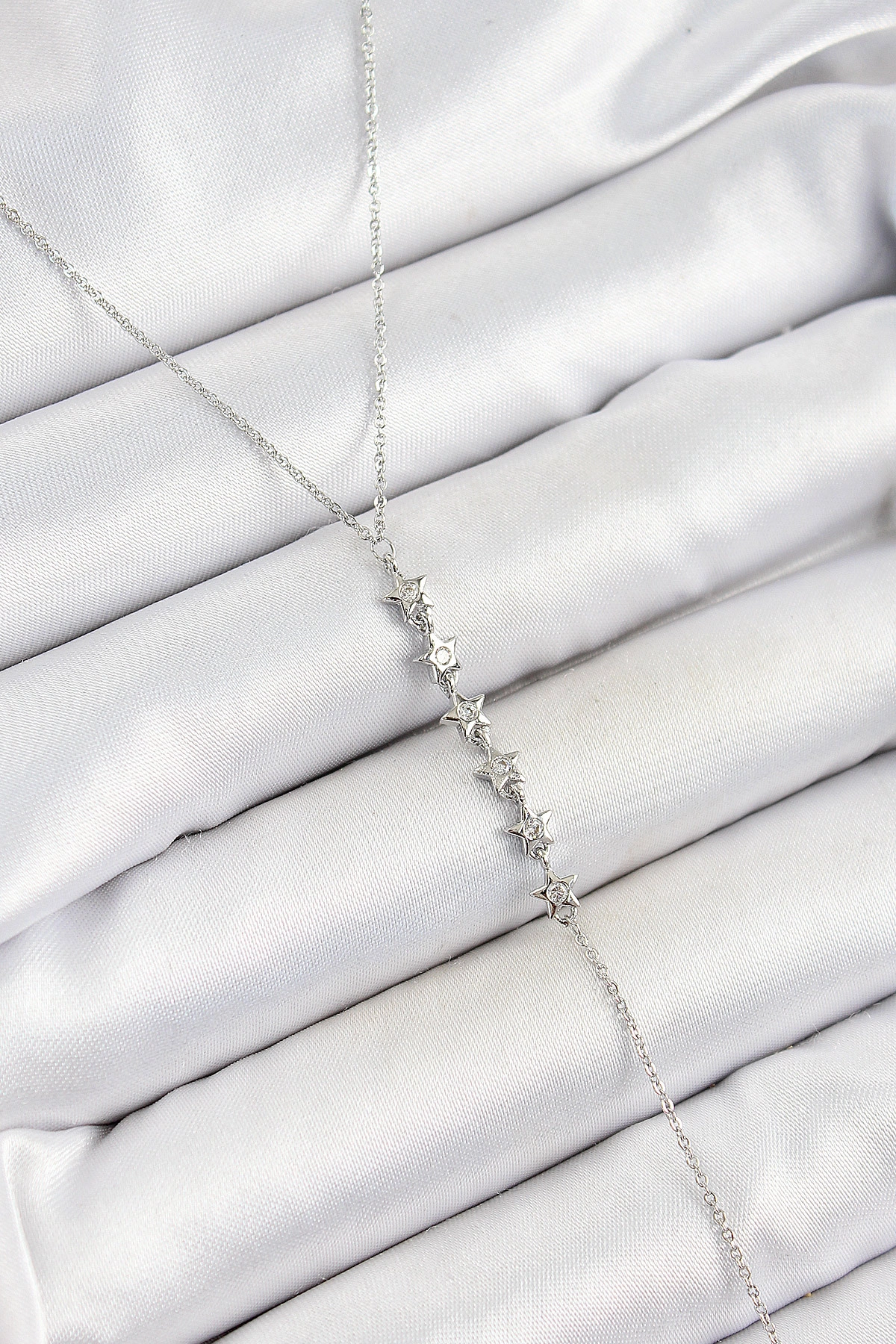 Pirinç Zirkon Taşlı Sıralı Yıldız Figürlü Y Model Gümüş Renk Kadın Kolye-0