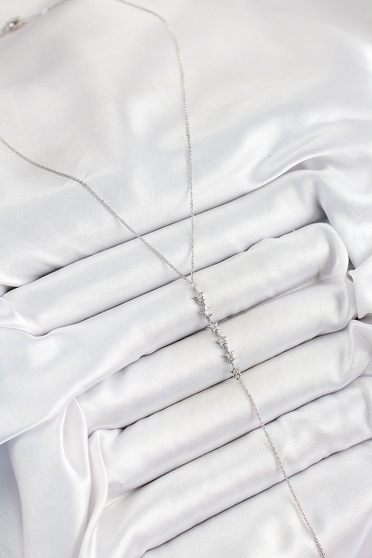 Pirinç Zirkon Taşlı Sıralı Yıldız Figürlü Y Model Gümüş Renk Kadın Kolye-1