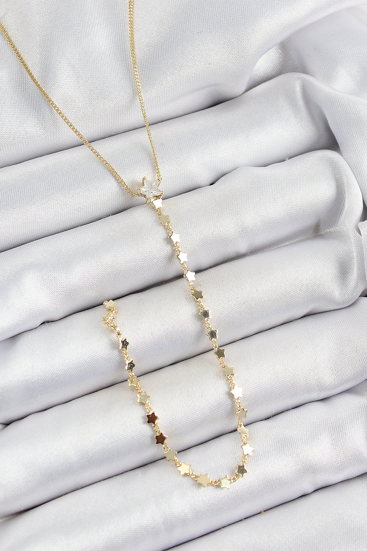 Pirinç Zirkon Taşlı Yıldız Figürlü Y Model Gold Renk Kadın Kolye-0