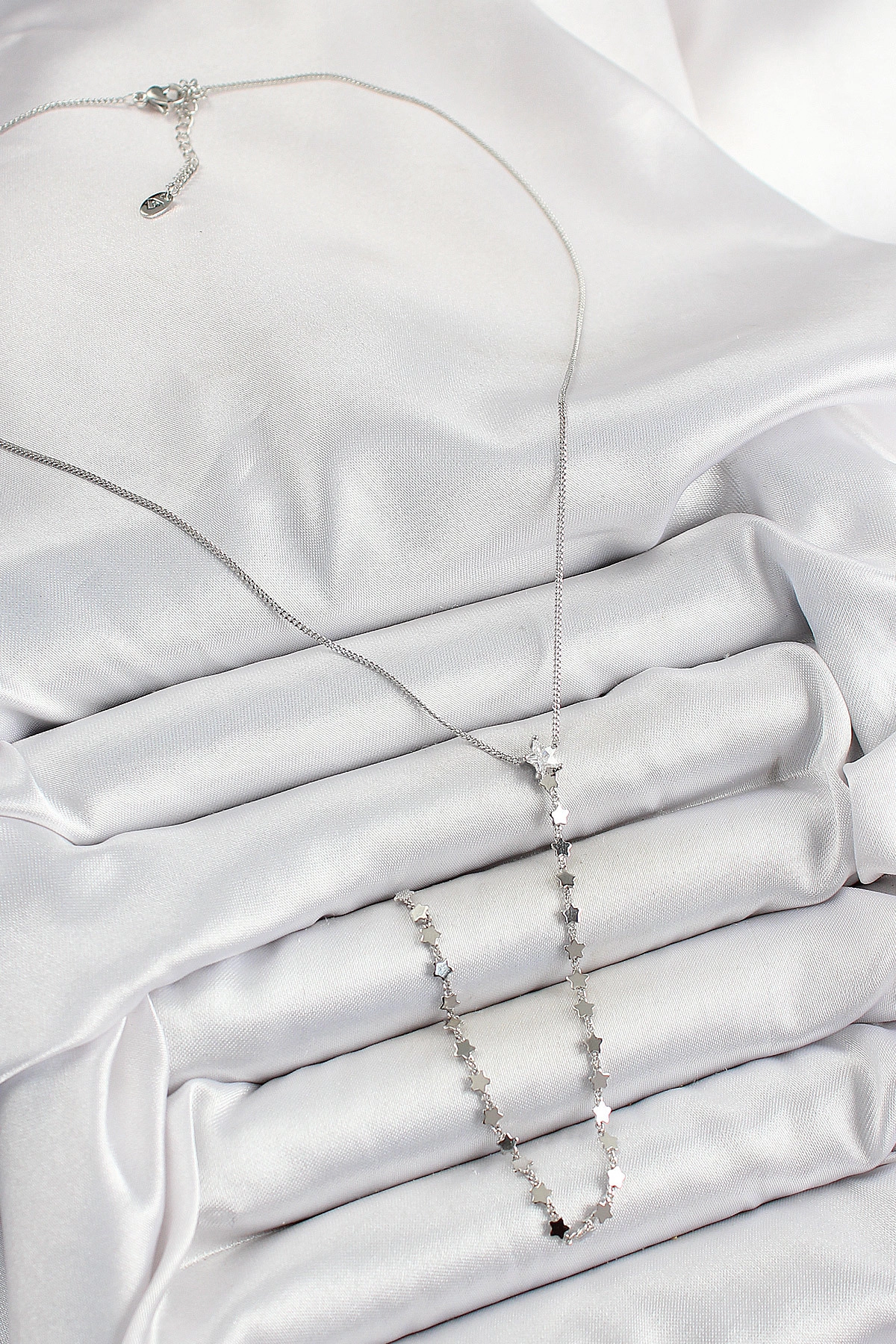 Pirinç Zirkon Taşlı Yıldız Figürlü Y Model Gümüş Renk Kadın Kolye-1