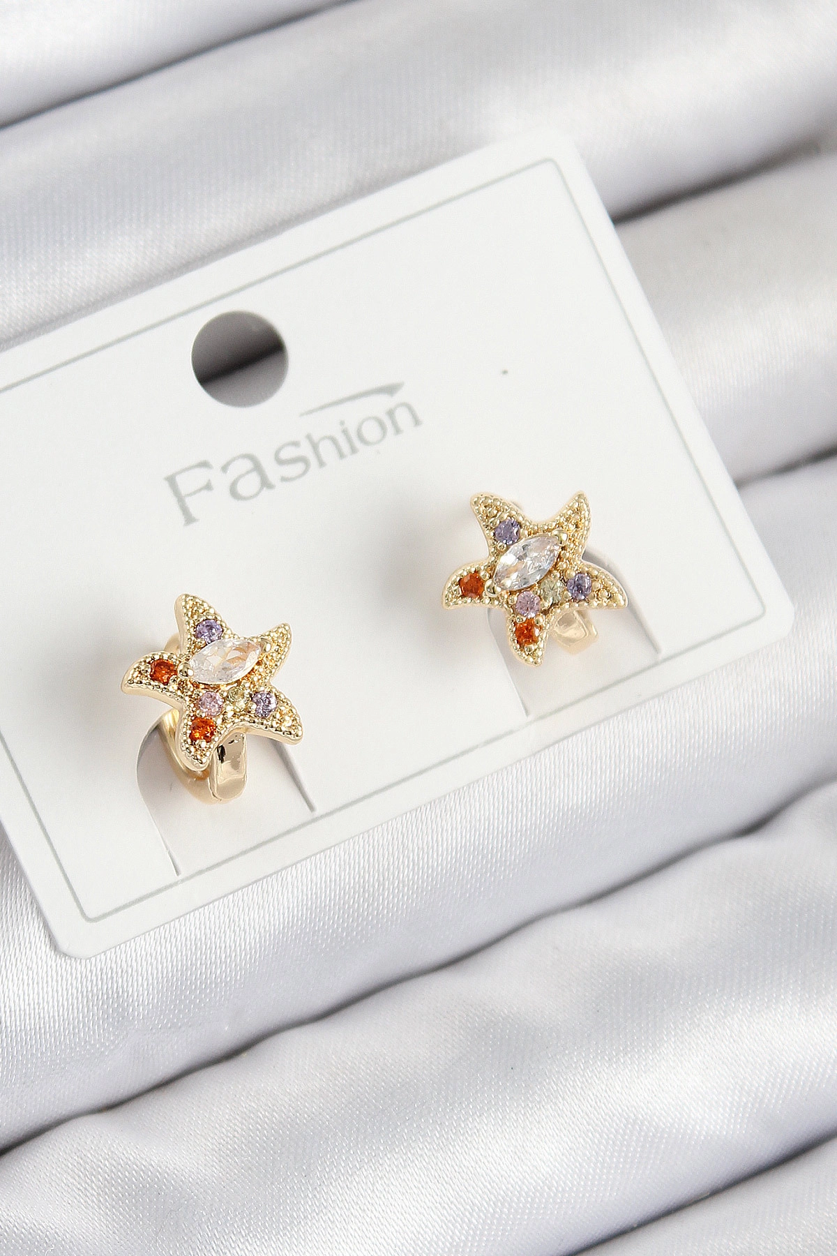 Pirinç Zirkon Taşlı Yıldız Model Gold Renk Çocuk Küpe-0