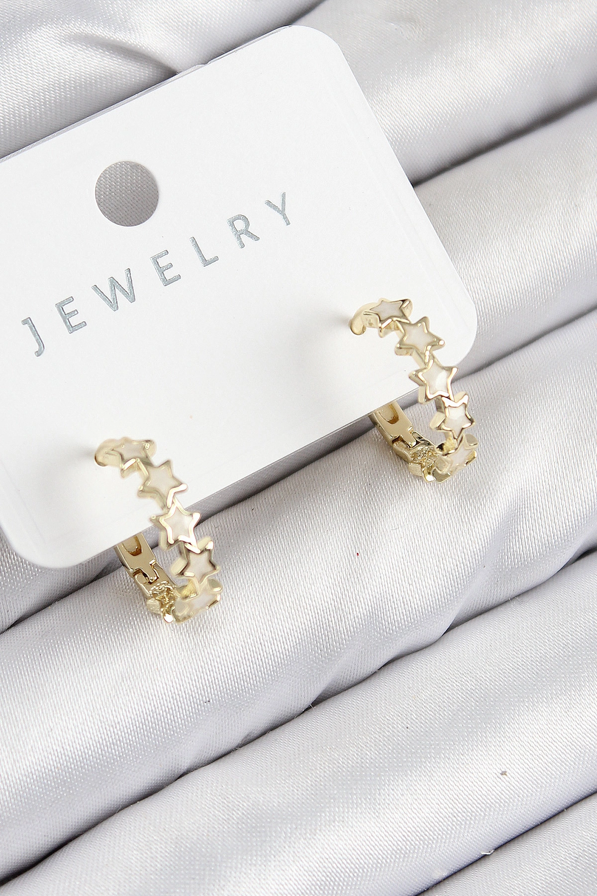 Pirinç Zirkon Taşlı Yıldız Model Gold Renk Kadın Küpe-0