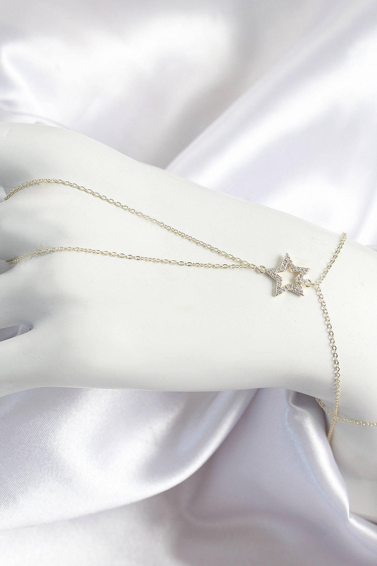 Pirinç Zirkon Taşlı Yıldız Model Gold Renk Kadın Şahmeran-0