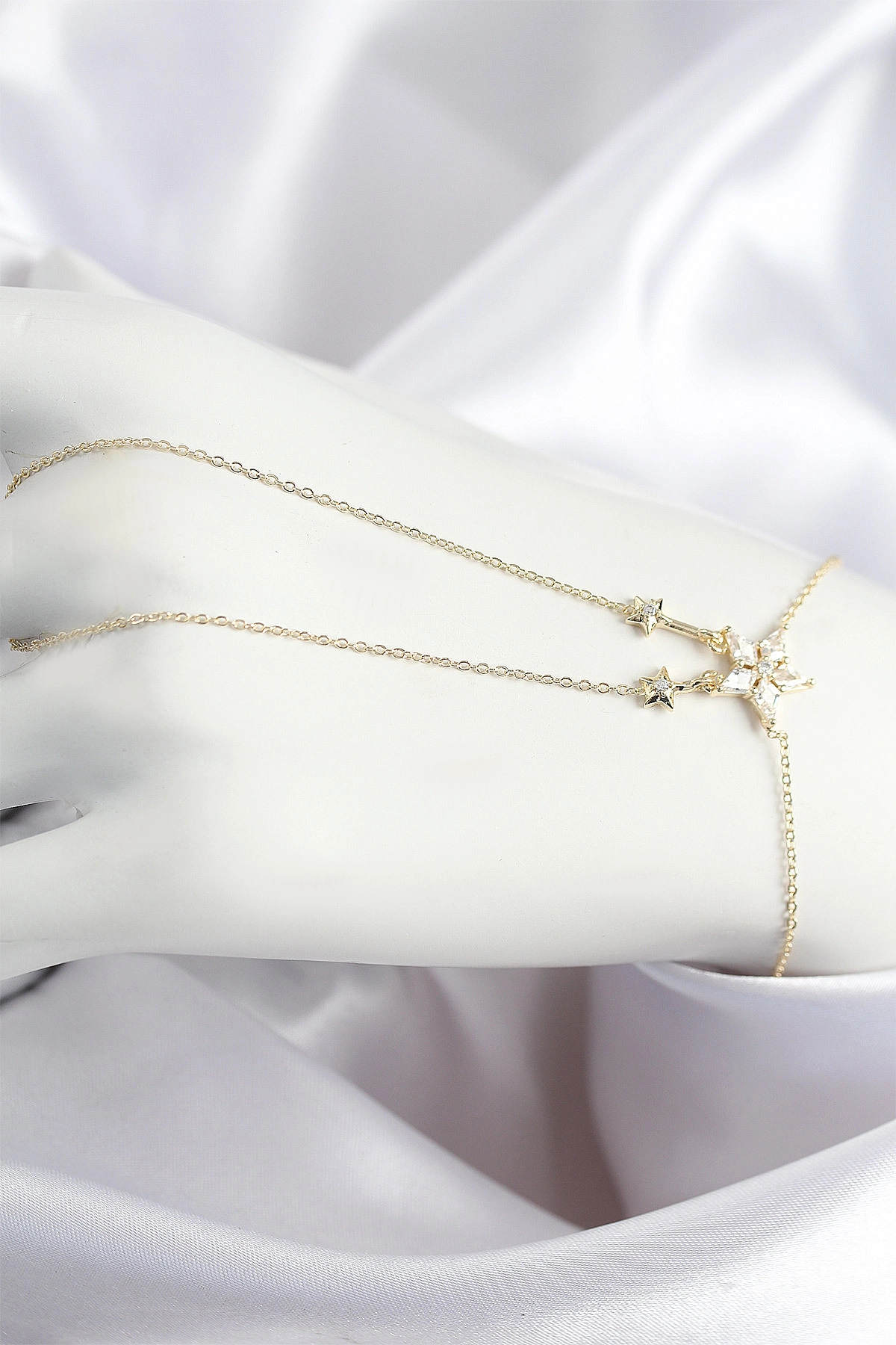 Pirinç Zirkon Taşlı Yıldız Model Gold Renk Şahmeran-0