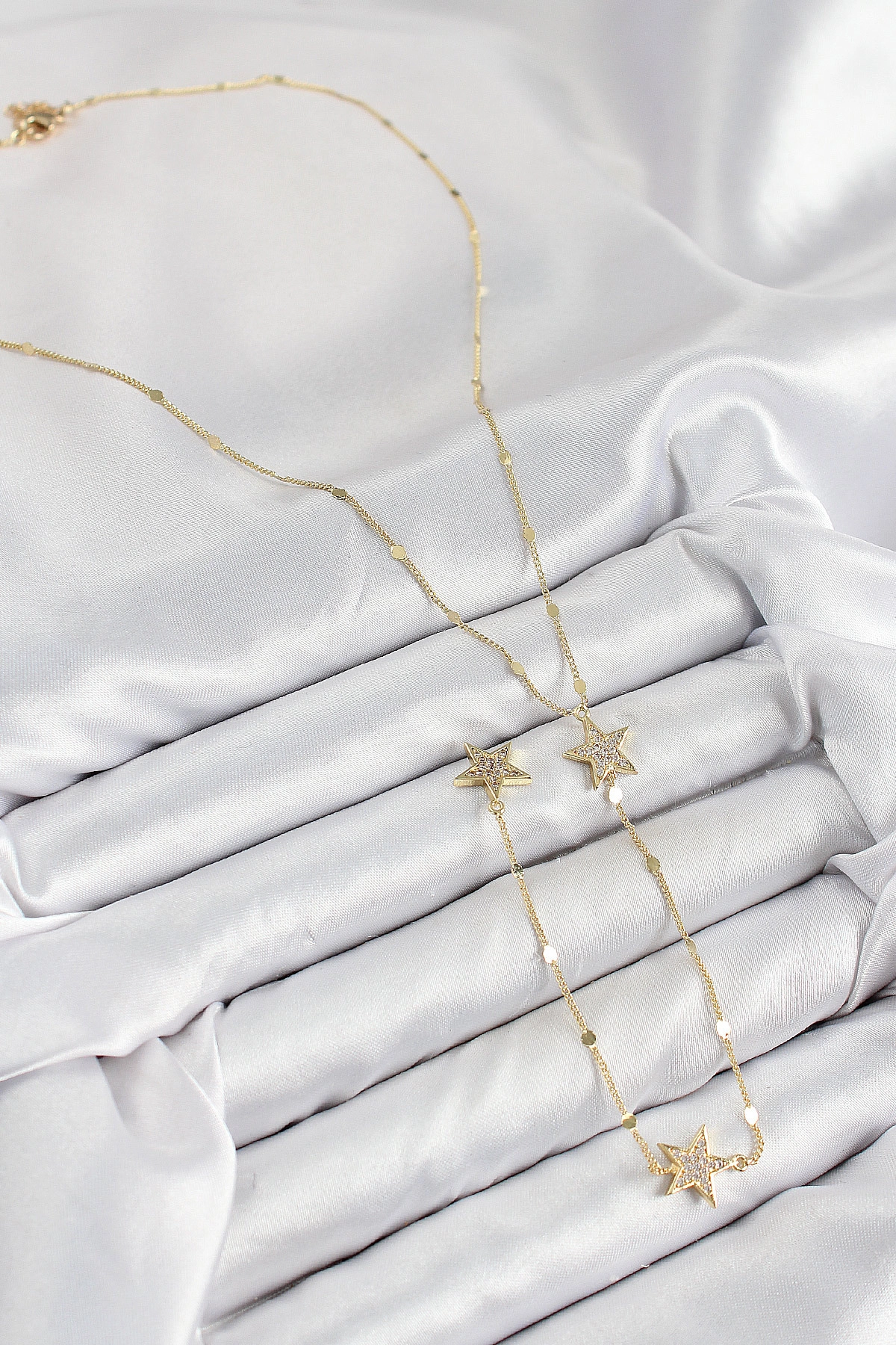 Pirinç Zirkon Taşlı Yıldız Model Gold Renk Y Kolye-1