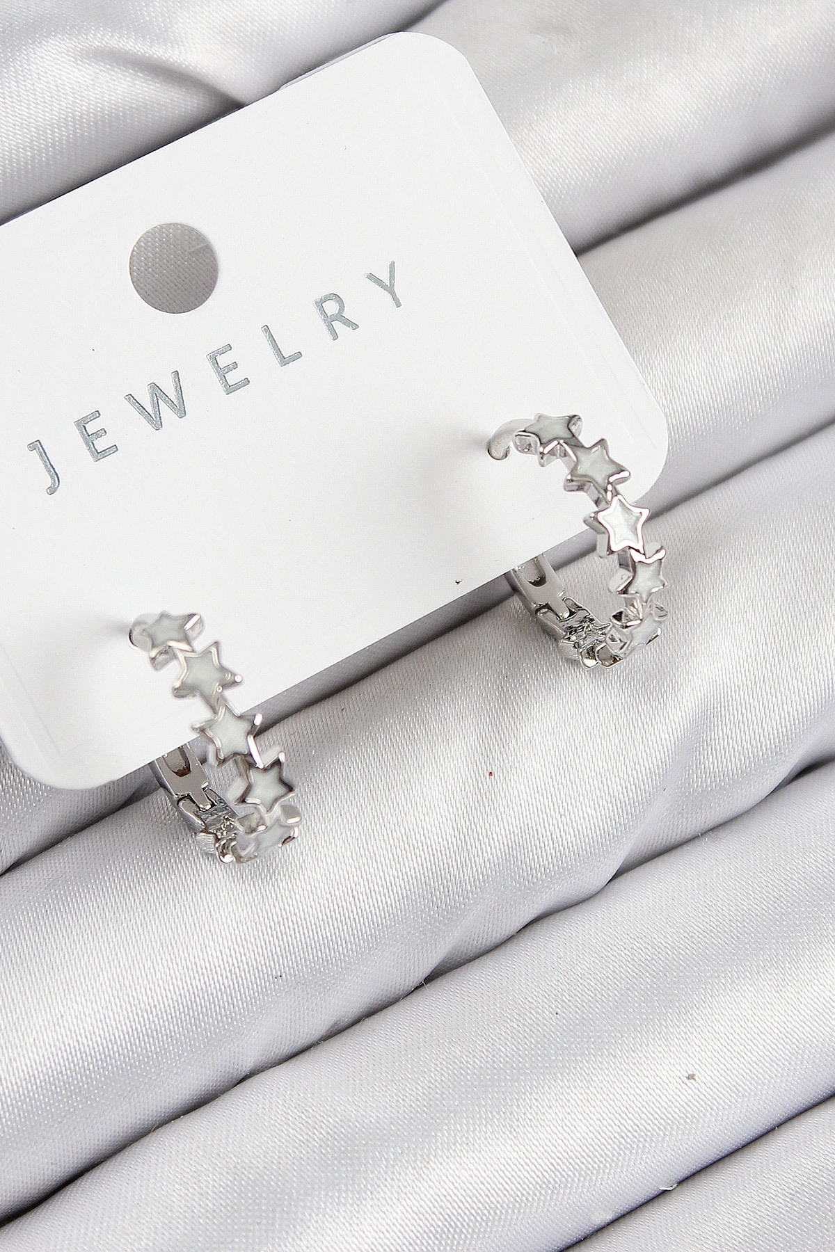 Pirinç Zirkon Taşlı Yıldız Model Gümüş Renk Kadın Küpe-0