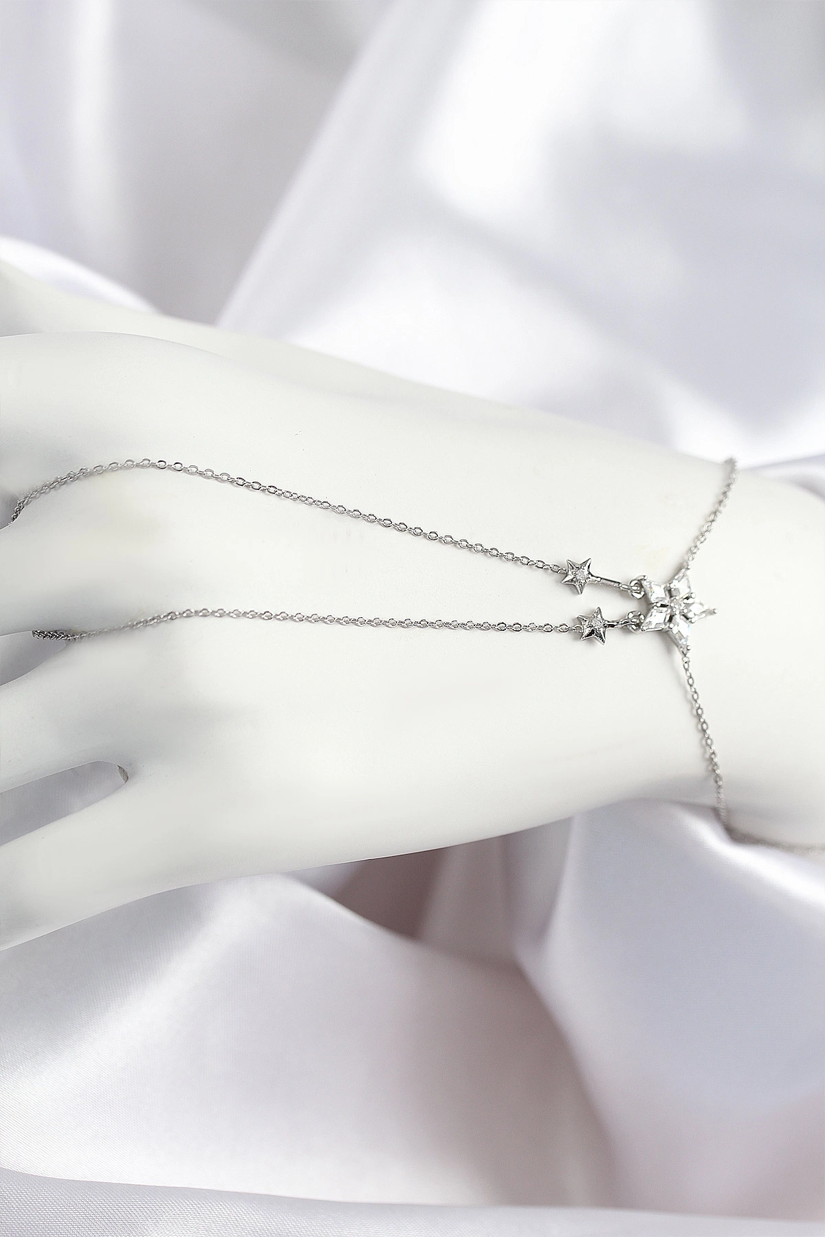 Pirinç Zirkon Taşlı Yıldız Model Gümüş Renk Şahmeran-0