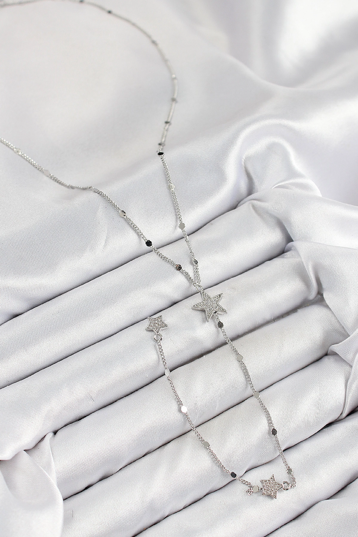 Pirinç Zirkon Taşlı Yıldız Model Gümüş Renk Y Kolye-1