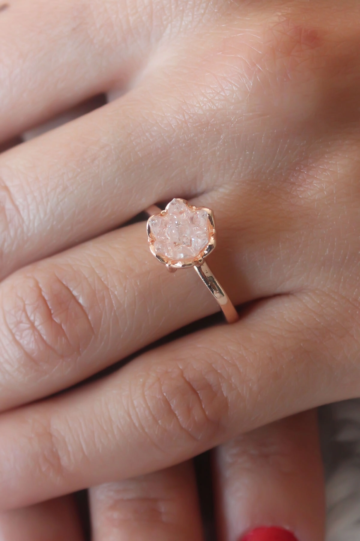 Pudra Lotus Çiçek Figür Gold Renk Kadın Yüzük-0