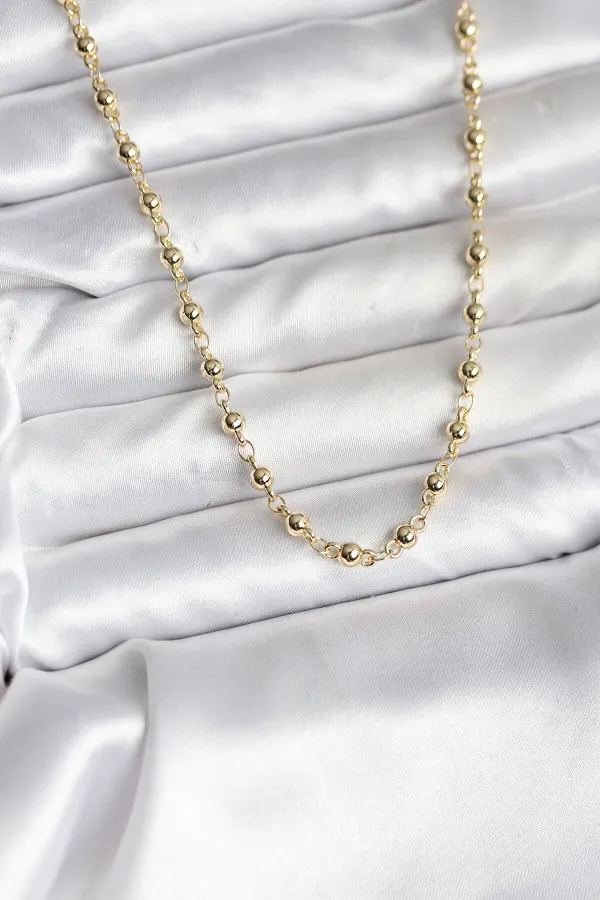 14K Gold Renk Kaplama Topçuklu Zincir Model CM Kadın Kolye