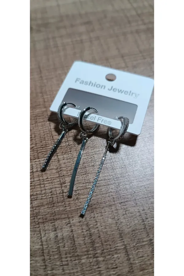 3 Lü Çubuk Küpe Zirkon Taşlı | Hediyelik