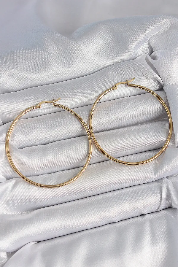 316 Çelik Gold Renk 53 mm Halka Model Kadın Küpe