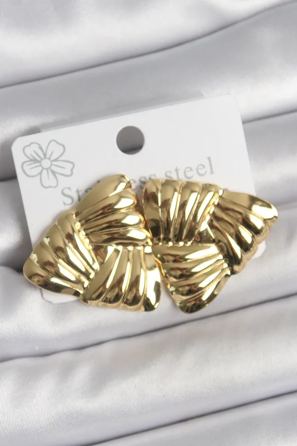 316 Çelik Gold Renk İşlemeli Üçgen Model Kadın Küpe