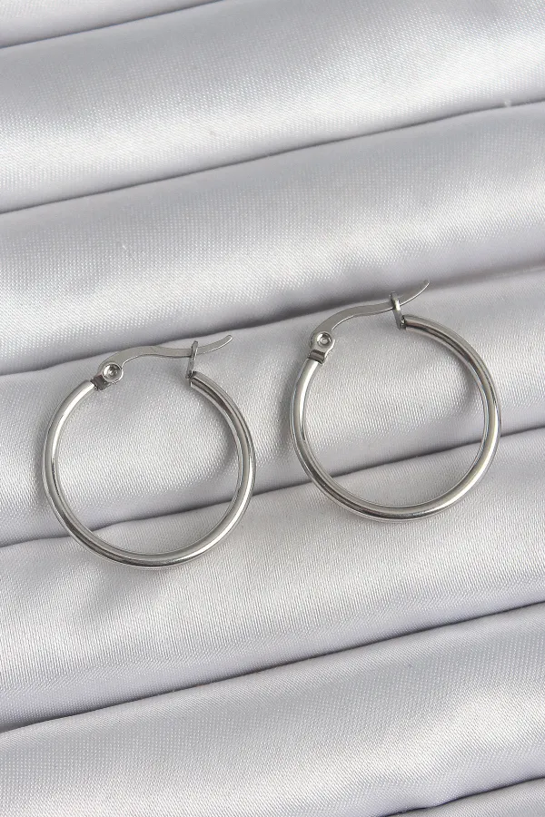 316 Çelik Gümüş Renk 22 mm Halka Model Kadın Küpe