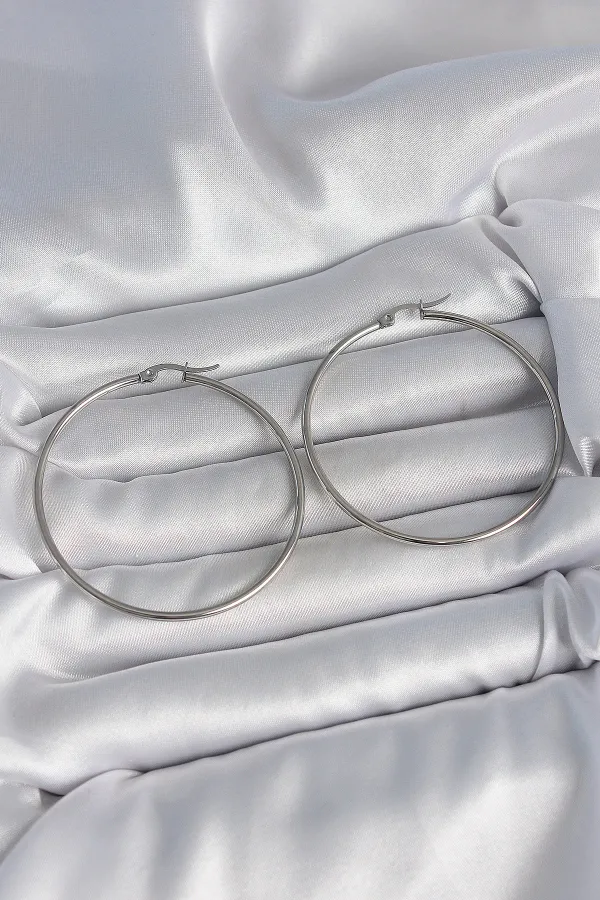 316 Çelik Gümüş Renk 53 mm Halka Model Kadın Küpe