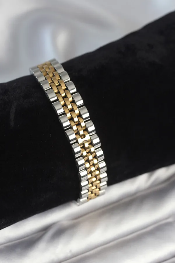 316L Çelik 12 mm Kalınlıkta Gold ve Gümüş Renkli Erkek Bileklik