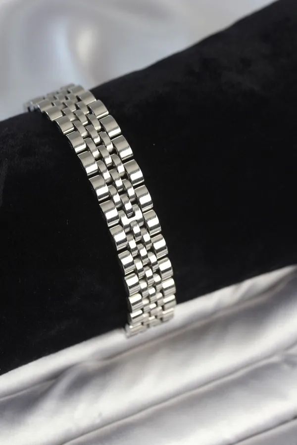 316L Çelik 12 mm Kalınlıkta Gümüş Renkli Erkek Bileklik