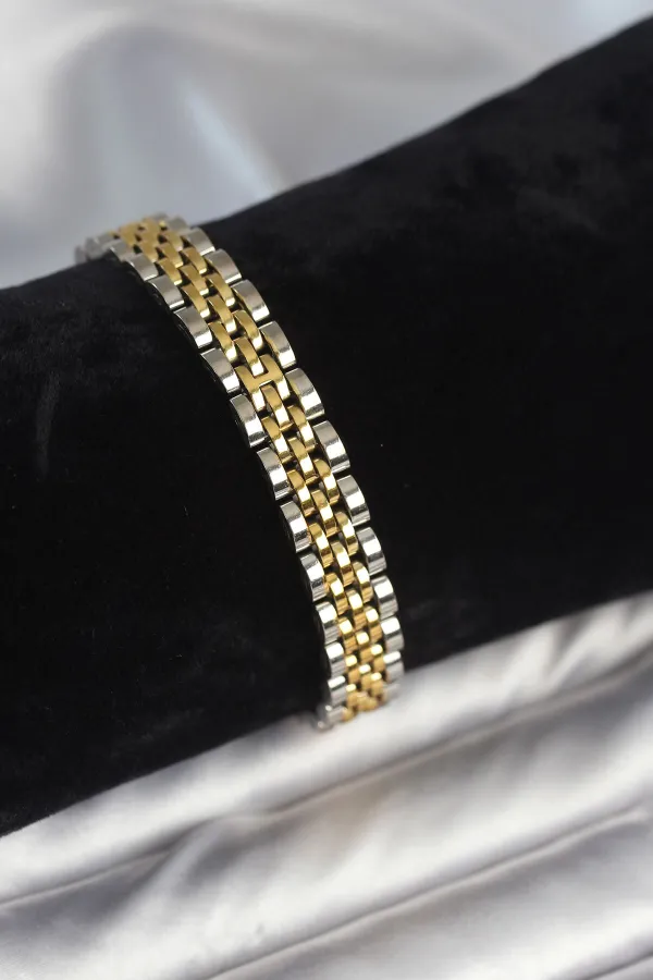 316L Çelik 9 mm Kalınlıkta Gold ve Gümüş Renkli Erkek Bileklik