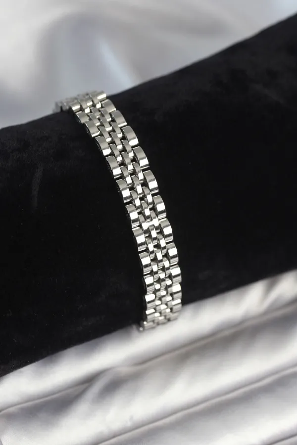 316L Çelik 9 mm Kalınlıkta Gümüş Renkli Erkek Bileklik