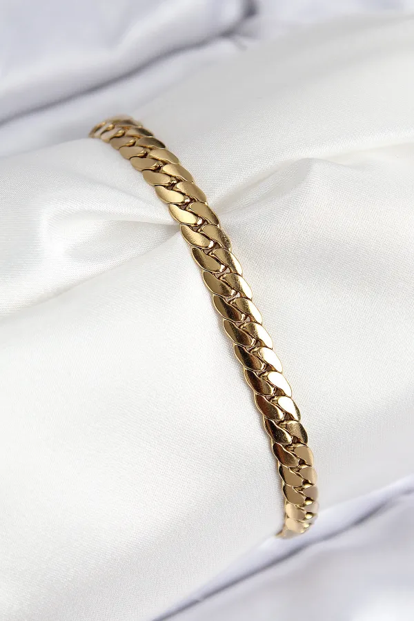 316L Çelik Ezme Zincir Model Gold Renk Kadın Bileklik