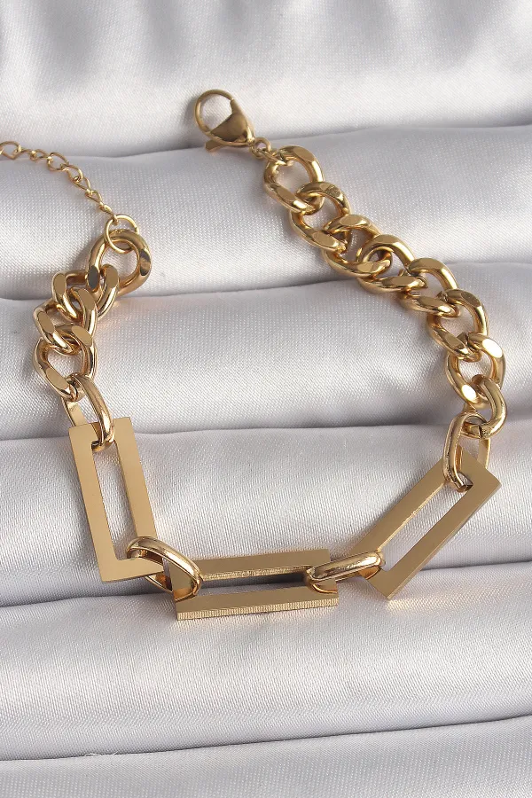316L Çelik Gold Renk 2'Li Zincir Model Kadın Bileklik