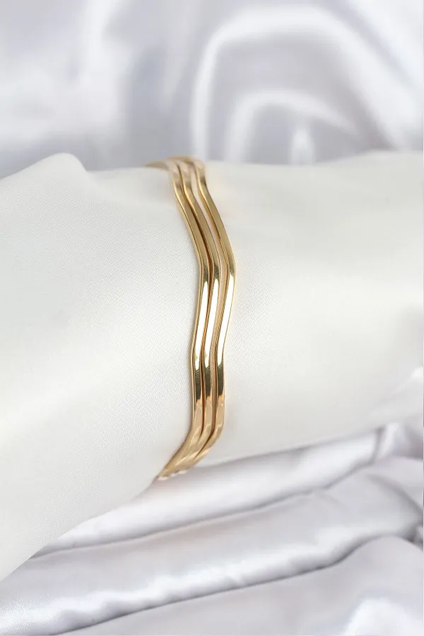 316L Çelik Gold Renk 65 mm Ajda Zikzak Model 3lü Kadın Bileklik