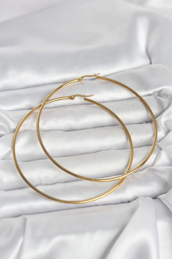 316L Çelik Gold Renk 80 mm Kadın Halka Küpe