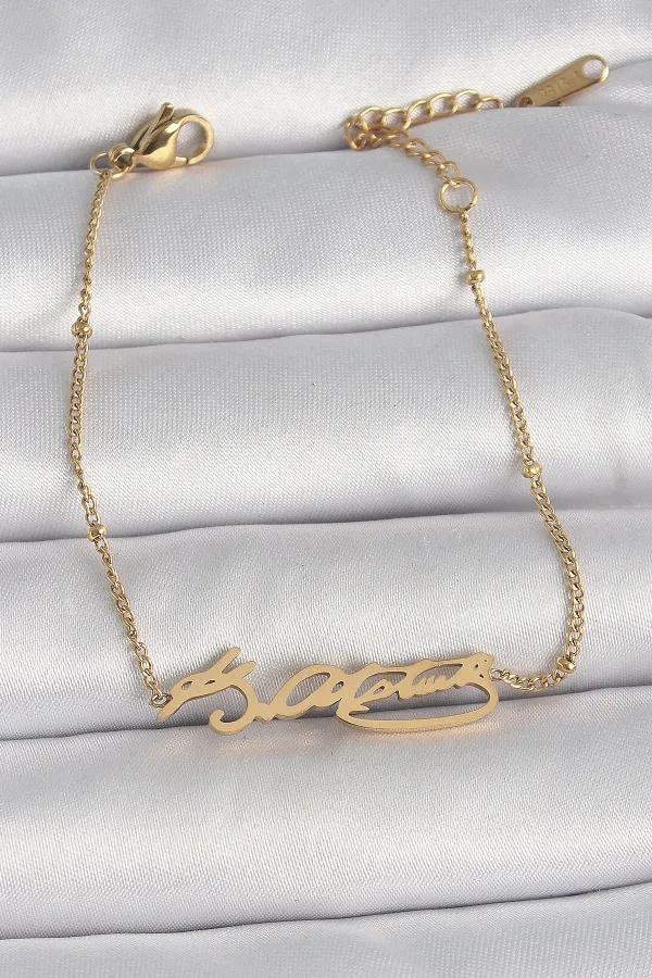 316L Çelik Gold Renk Atatürk İmza Model Kadın Bileklik