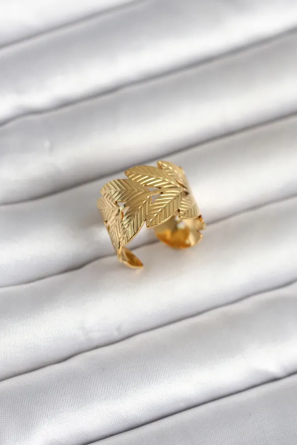 316L Çelik Gold Renk Başak Modeli Kadın Yüzük